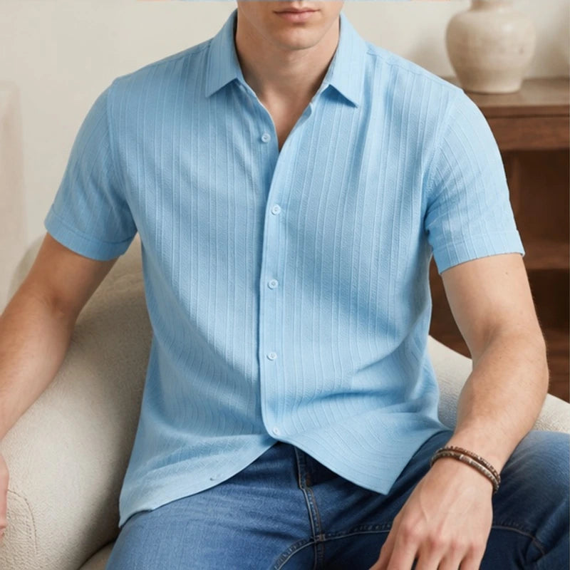 Draxen Striped Short Sleeve Shirt - Sky Blue - men's shirt - Hendlys - Image 2