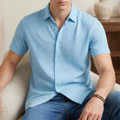 Draxen Striped Short Sleeve Shirt - Sky Blue - men's shirt - Hendlys - Image 2