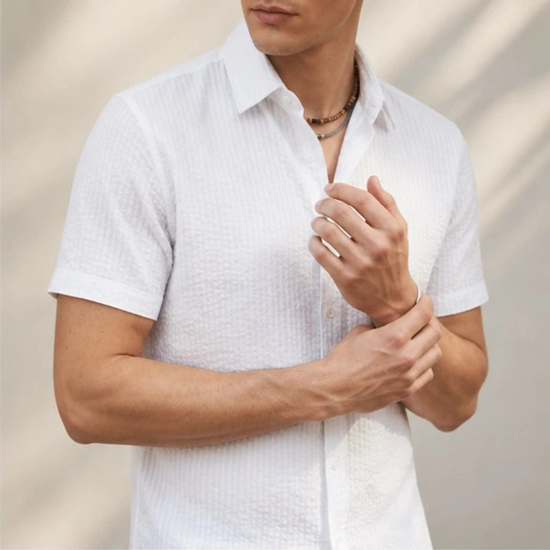 Draxen Striped Short Sleeve Shirt - White - men's shirt - Hendlys - Image 2