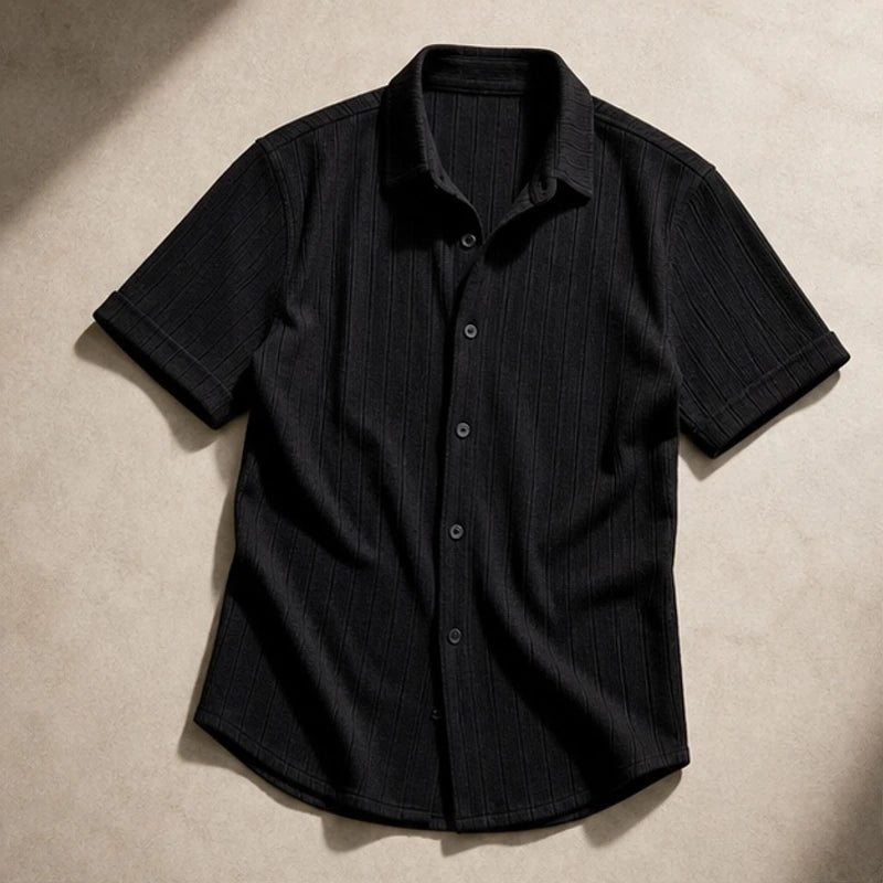 Draxen Striped Short Sleeve Shirt - Black - striped shirt - Hendlys - Image 3