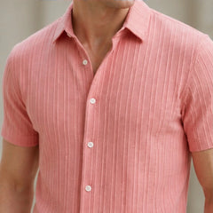 Draxen Striped Short Sleeve Shirt - Blush Pink - men's shirt - Hendlys - Image 2