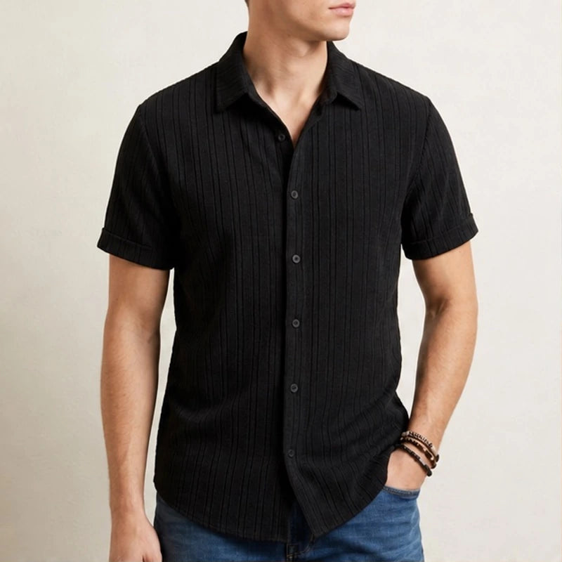 Draxen Striped Short Sleeve Shirt - Black - Shirt - Hendlys - Image 1