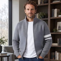 Drayton Men's Striped Full-Zip Knit Sweater - Slate Gray - Clothing > Sweaters & Cardigans > Full-Zip Sweaters - Hendlys - Image 1