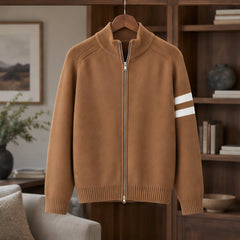 Drayton Men's Striped Full-Zip Knit Sweater - Sienna Brown - Clothing > Sweaters & Cardigans > Full-Zip Sweaters - Hendlys - Image 2