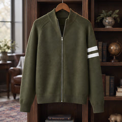 Drayton Men's Striped Full-Zip Knit Sweater - Army Green - Clothing > Sweaters & Cardigans > Full-Zip Sweaters - Hendlys - Image 2