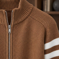 Drayton Men's Striped Full-Zip Knit Sweater - Sienna Brown - male - Hendlys - Image 3