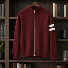 Drayton Men's Striped Full-Zip Knit Sweater - Maroon - male - Hendlys - Image 3