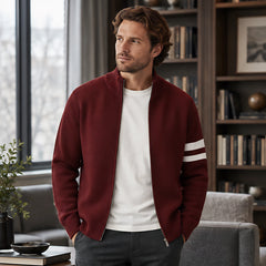 Drayton Men's Striped Full-Zip Knit Sweater - Maroon - Clothing > Sweaters & Cardigans > Full-Zip Sweaters - Hendlys - Image 1