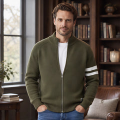 Drayton Men's Striped Full-Zip Knit Sweater - Army Green - Clothing > Sweaters & Cardigans > Full-Zip Sweaters - Hendlys - Image 1