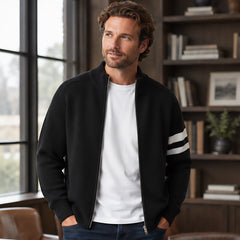 Drayton Men's Striped Full-Zip Knit Sweater - Charcoal - Clothing > Sweaters & Cardigans > Full-Zip Sweaters - Hendlys - Image 1