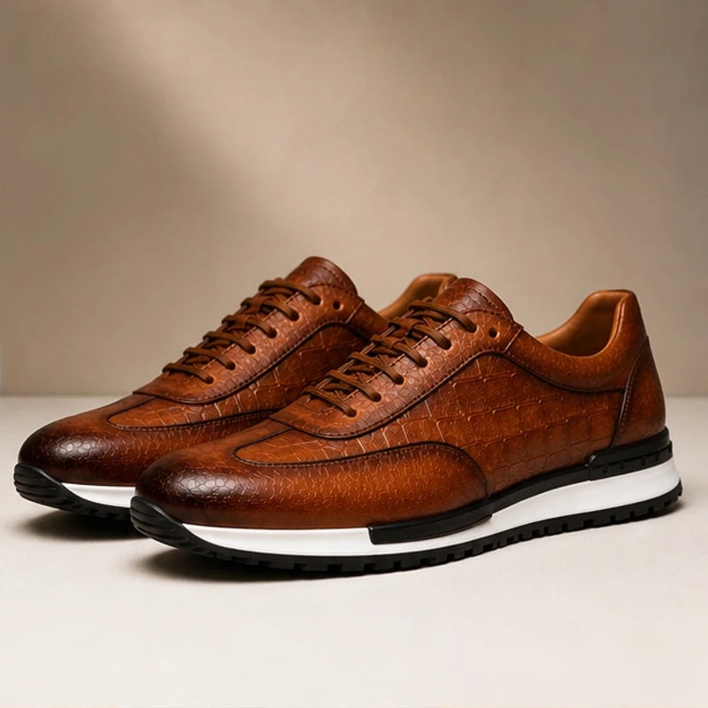 Dunham Croc-Embossed Leather Sneaker - Brown - men's sneakers - Hendlys - Image 2