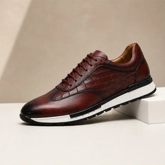 Dunham Croc-Embossed Leather Sneaker - Burgundy - Sneakers - Hendlys - Image 1