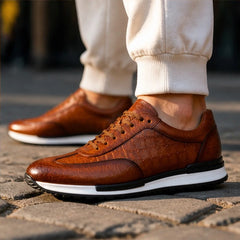 Dunham Croc-Embossed Leather Sneaker - Brown - leather sneakers - Hendlys - Image 3