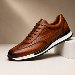 Dunham Croc-Embossed Leather Sneaker - Brown - Sneakers - Hendlys - Image 1