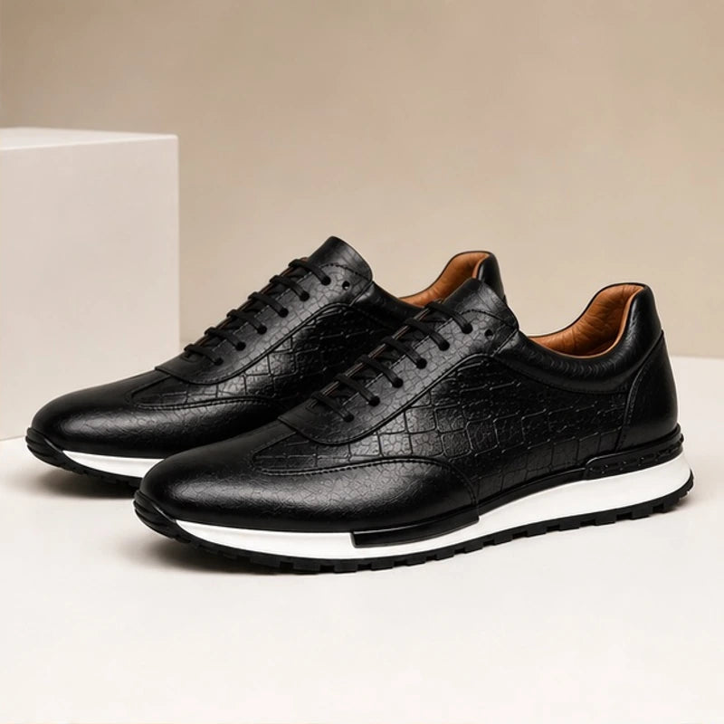 Dunham Croc-Embossed Leather Sneaker - Classic Black - men's sneakers - Hendlys - Image 2