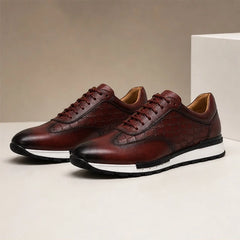 Dunham Croc-Embossed Leather Sneaker - Burgundy - men's sneakers - Hendlys - Image 2