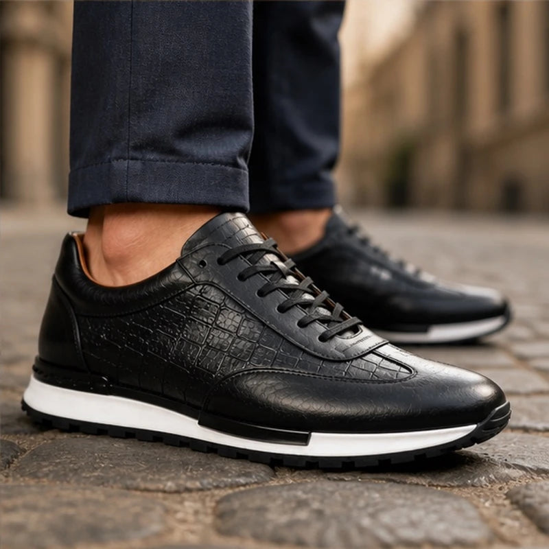 Dunham Croc-Embossed Leather Sneaker - Classic Black - leather sneakers - Hendlys - Image 3