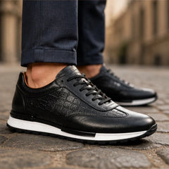 Dunham Croc-Embossed Leather Sneaker - Classic Black - leather sneakers - Hendlys - Image 3