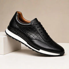 Dunham Croc-Embossed Leather Sneaker - Classic Black - Sneakers - Hendlys - Image 1