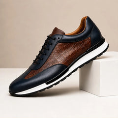 Dunham Croc-Embossed Leather Sneaker - Navy - Sneakers - Hendlys - Image 1