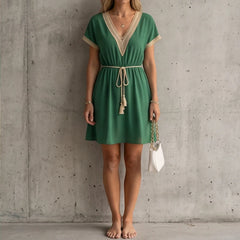 Comporta Lace Midi Dress - Green - v-neck dress - Hendlys - Image 5