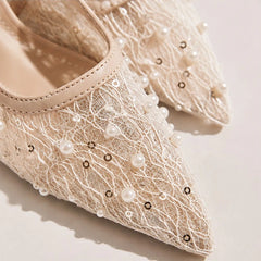 Elaris Pearl Lace Slingback Heels - slingback heels - Hendlys - Image 3