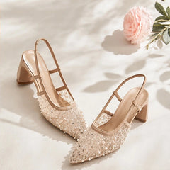 Elaris Pearl Lace Slingback Heels - heels - Hendlys - Image 2