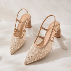 Elaris Pearl Lace Slingback Heels - lace heels - Hendlys - Image 4