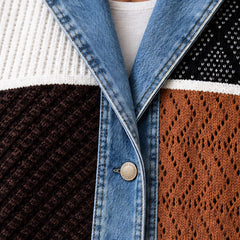 Eleri Women's Denim-Panel Ribbed Knit Coat - Color Block - MAT-DENIM - Hendlys - Image 5