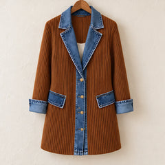 Eleri Women's Denim-Panel Ribbed Knit Coat - Rust - MAT-KNIT - Hendlys - Image 6