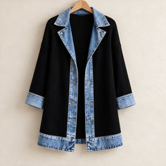 Eleri Women's Denim-Panel Ribbed Knit Coat - Black - MAT-KNIT - Hendlys - Image 6