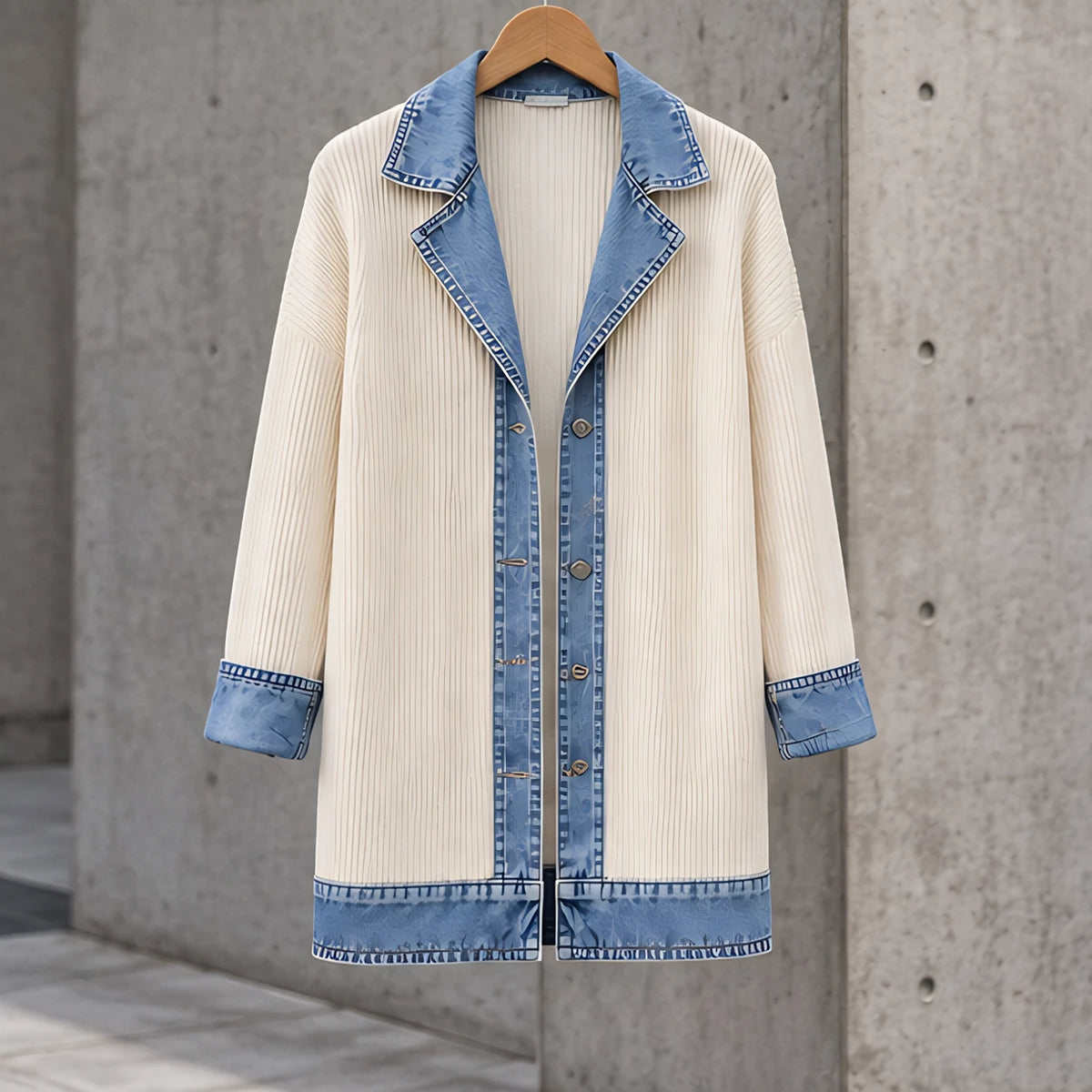 Eleri Women's Denim-Panel Ribbed Knit Coat - White - CLO - Hendlys - Image 2