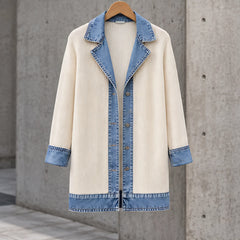 Eleri Women's Denim-Panel Ribbed Knit Coat - White - CLO - Hendlys - Image 2