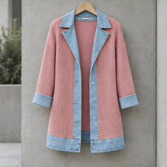 Eleri Women's Denim-Panel Ribbed Knit Coat - Pink - CLO - Hendlys - Image 2