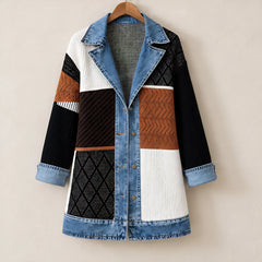 Eleri Women's Denim-Panel Ribbed Knit Coat - Color Block - MAT-KNIT - Hendlys - Image 6