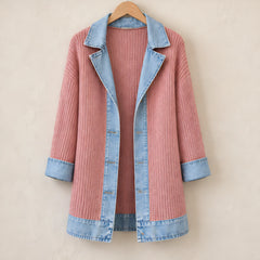 Eleri Women's Denim-Panel Ribbed Knit Coat - Pink - MAT-KNIT - Hendlys - Image 6