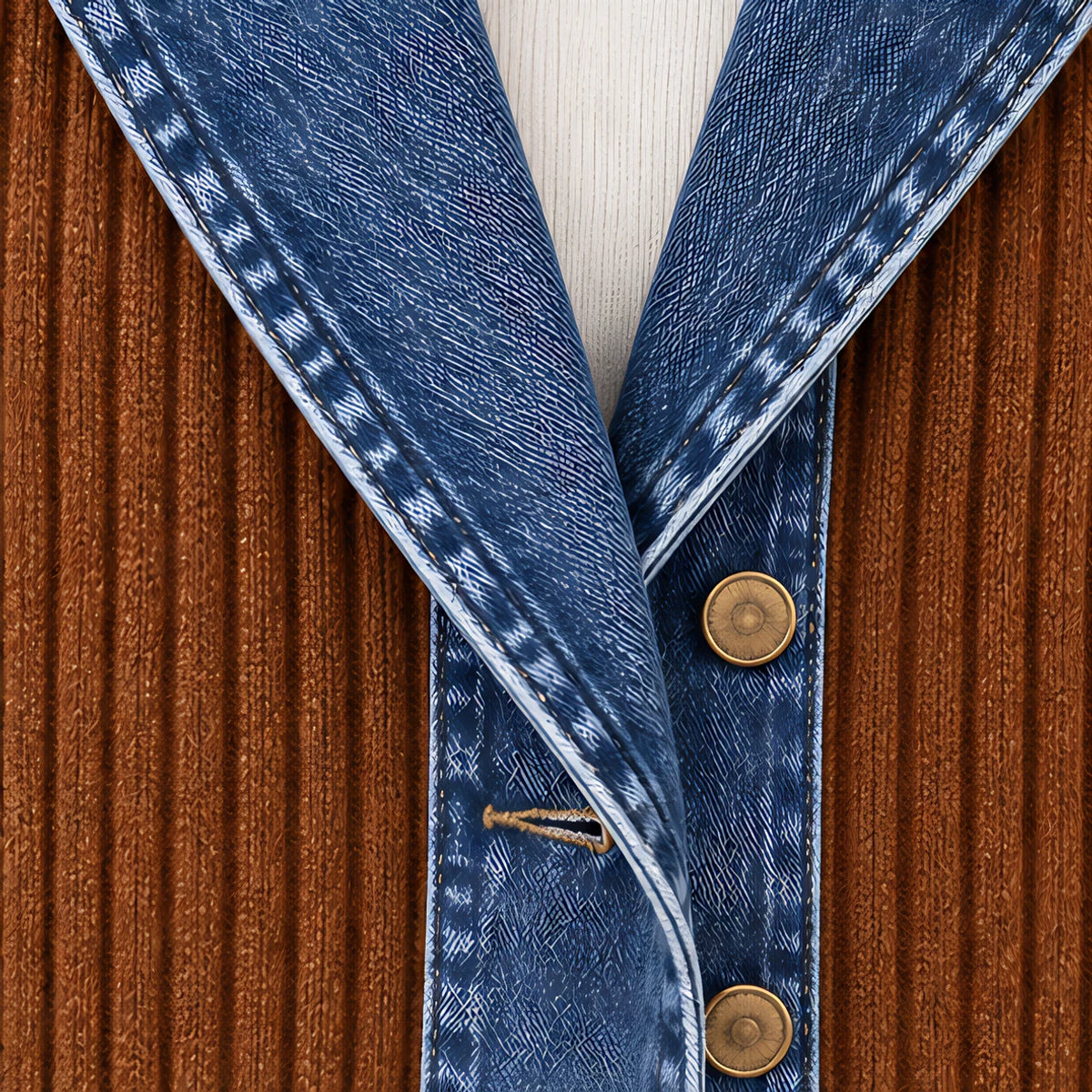 Eleri Women's Denim-Panel Ribbed Knit Coat - Rust - MAT-DENIM - Hendlys - Image 5