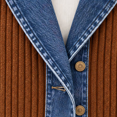 Eleri Women's Denim-Panel Ribbed Knit Coat - Rust - MAT-DENIM - Hendlys - Image 5