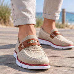 Elian Men's Mesh Penny Loafers - Khaki - Footwear > Loafers > Penny Loafers - Hendlys - Image 1