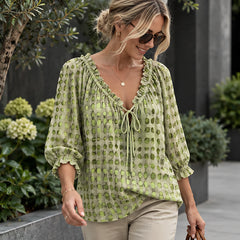 Eliana Women's Soft-Touch Tie-Neck Blouse - Green - 23/7 - Hendlys - Image 2