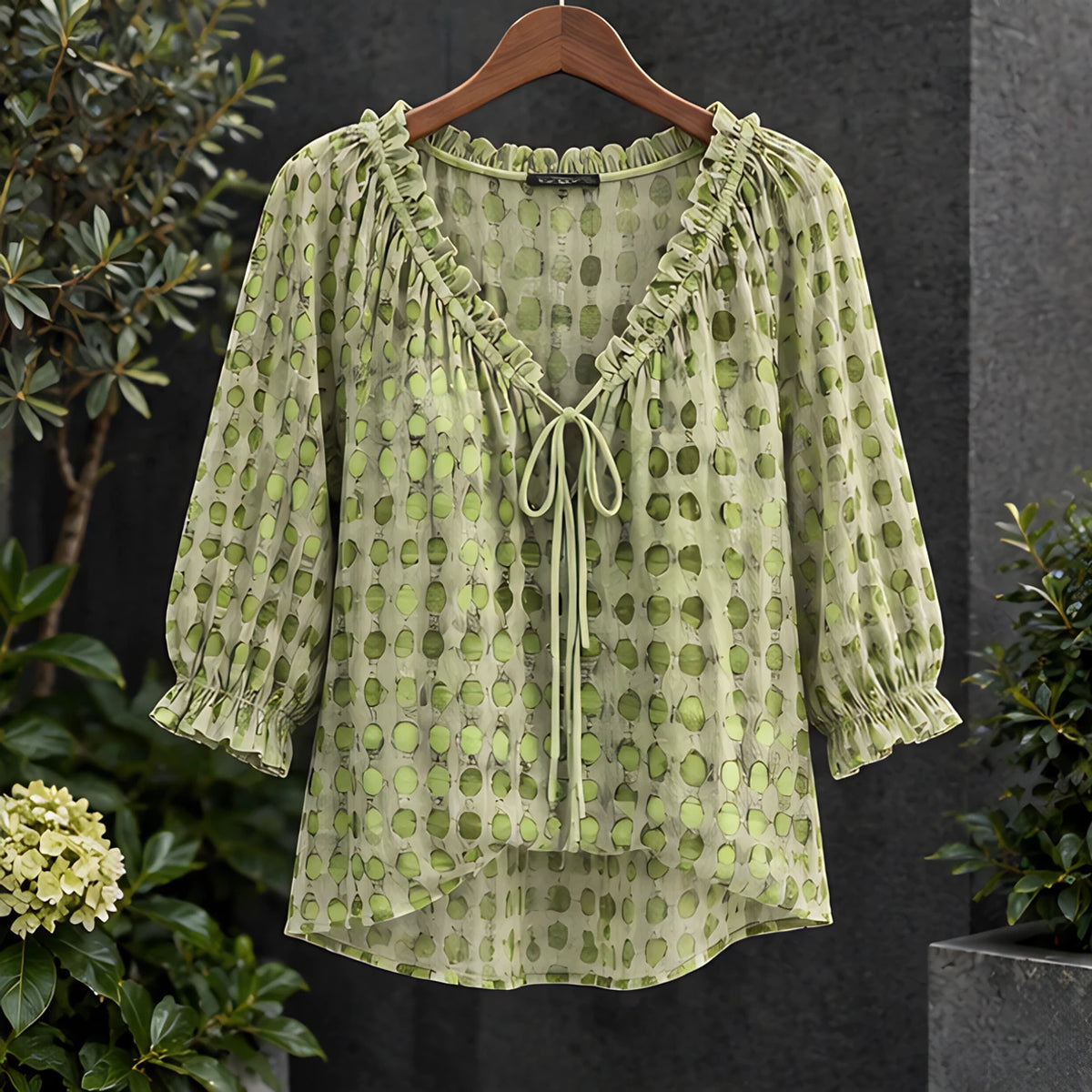 Eliana Women's Soft-Touch Tie-Neck Blouse - Green - VBLOUSES - Hendlys - Image 3