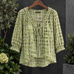 Eliana Women's Soft-Touch Tie-Neck Blouse - Green - VBLOUSES - Hendlys - Image 3