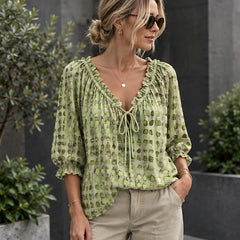 Eliana Women's Soft-Touch Tie-Neck Blouse - Green - Women's Clothing > Tops > Blouses - Hendlys - Image 1