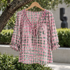 Eliana Women's Soft-Touch Tie-Neck Blouse - Pink - VBLOUSES - Hendlys - Image 3