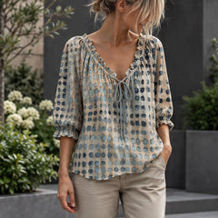 Eliana Women's Soft-Touch Tie-Neck Blouse - Blue - Women's Clothing > Tops > Blouses - Hendlys - Image 1