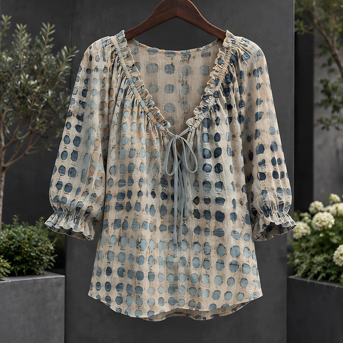 Eliana Women's Soft-Touch Tie-Neck Blouse - Blue - VBLOUSES - Hendlys - Image 3