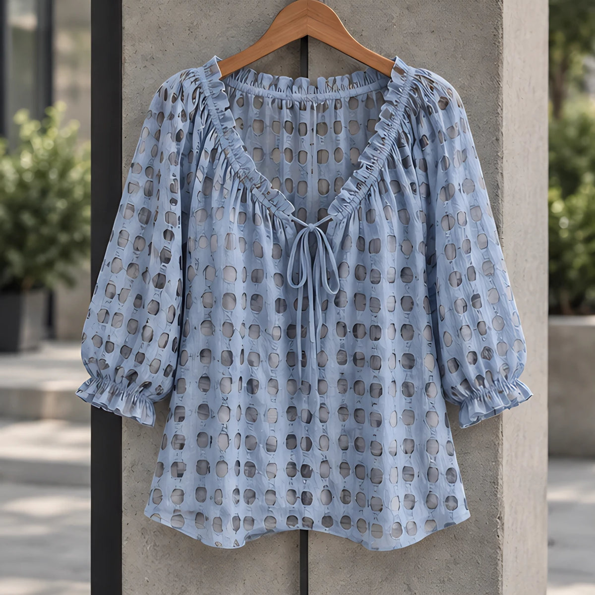 Eliana Women's Soft-Touch Tie-Neck Blouse - Misty Blue - VBLOUSES - Hendlys - Image 3