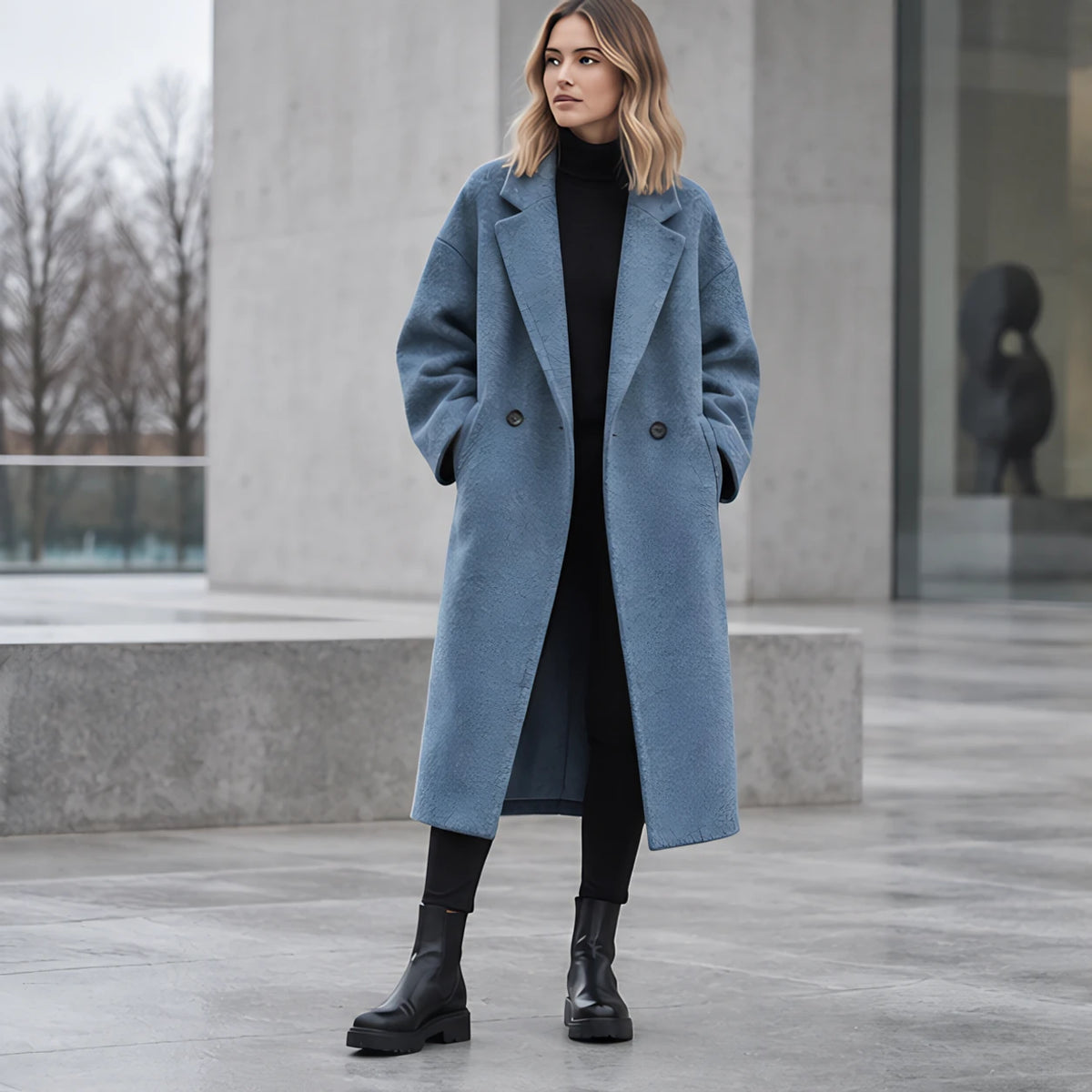 Eliane Women's Longline Wool-Blend Coat - Blue - Women's Clothing > Outerwear > Coats - Hendlys - Image 1