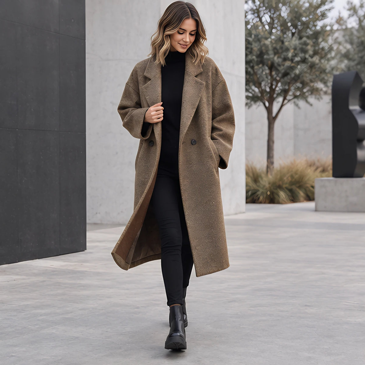 Eliane Women's Longline Wool-Blend Coat - Brown - Women > Jackets & Coats - Hendlys - Image 2