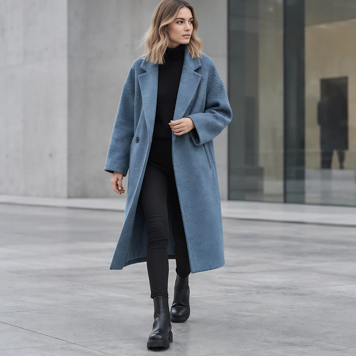 Eliane Women's Longline Wool-Blend Coat - Blue - Women > Jackets & Coats - Hendlys - Image 2